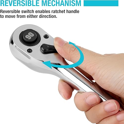 Miniatura 5 de DURATECH Trinquete de mango extra largo de 12 pulgada, llave de trinquete de liberación rápida de 90 dientes con mango extra largo de 20 pulgadas,