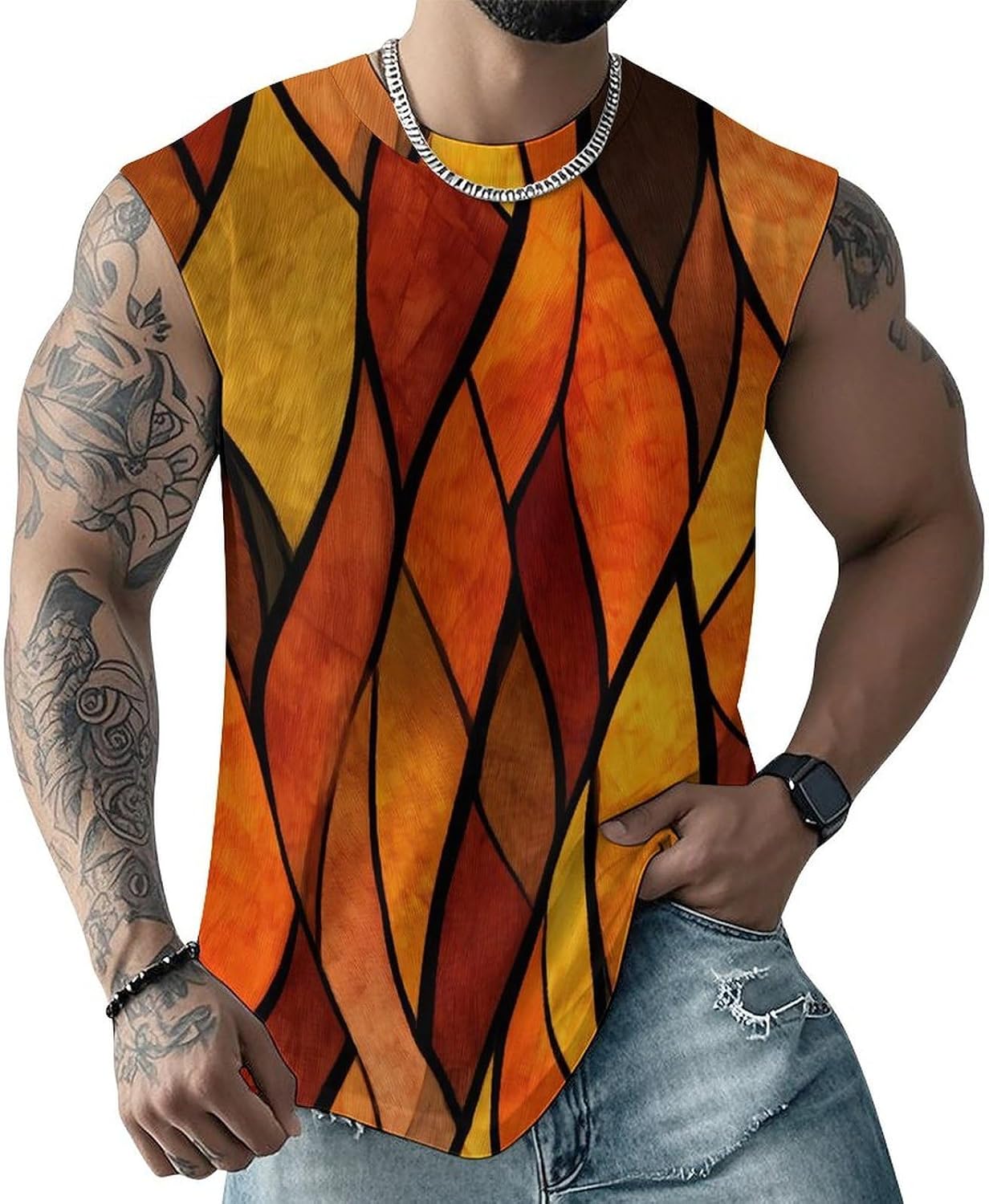 Stained Glass Flame Men's Sleeveless Shirt Small