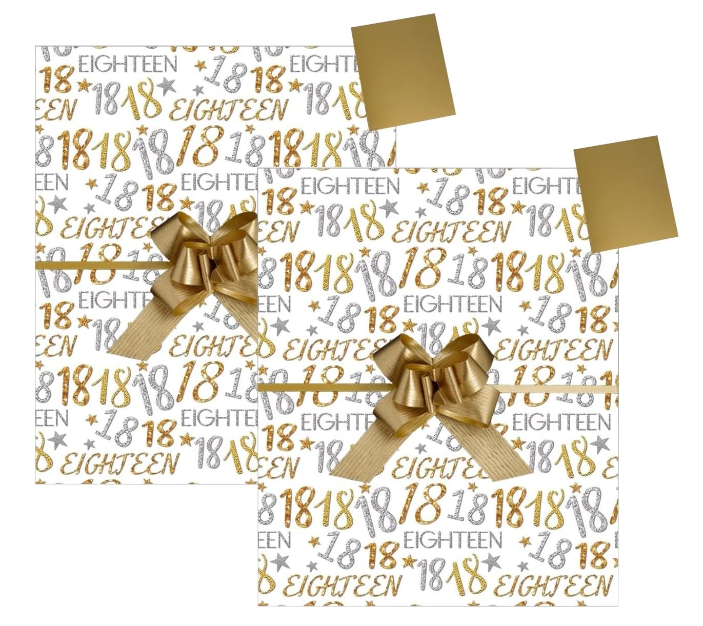 Giftwrap 18th Birthday Gift Wrap Pack, 2 Sheets Wrapping Paper 50x70 cm, 2 Gold Tags and 2 Gold Pull Bows – Bundled by GetInStyle Shop