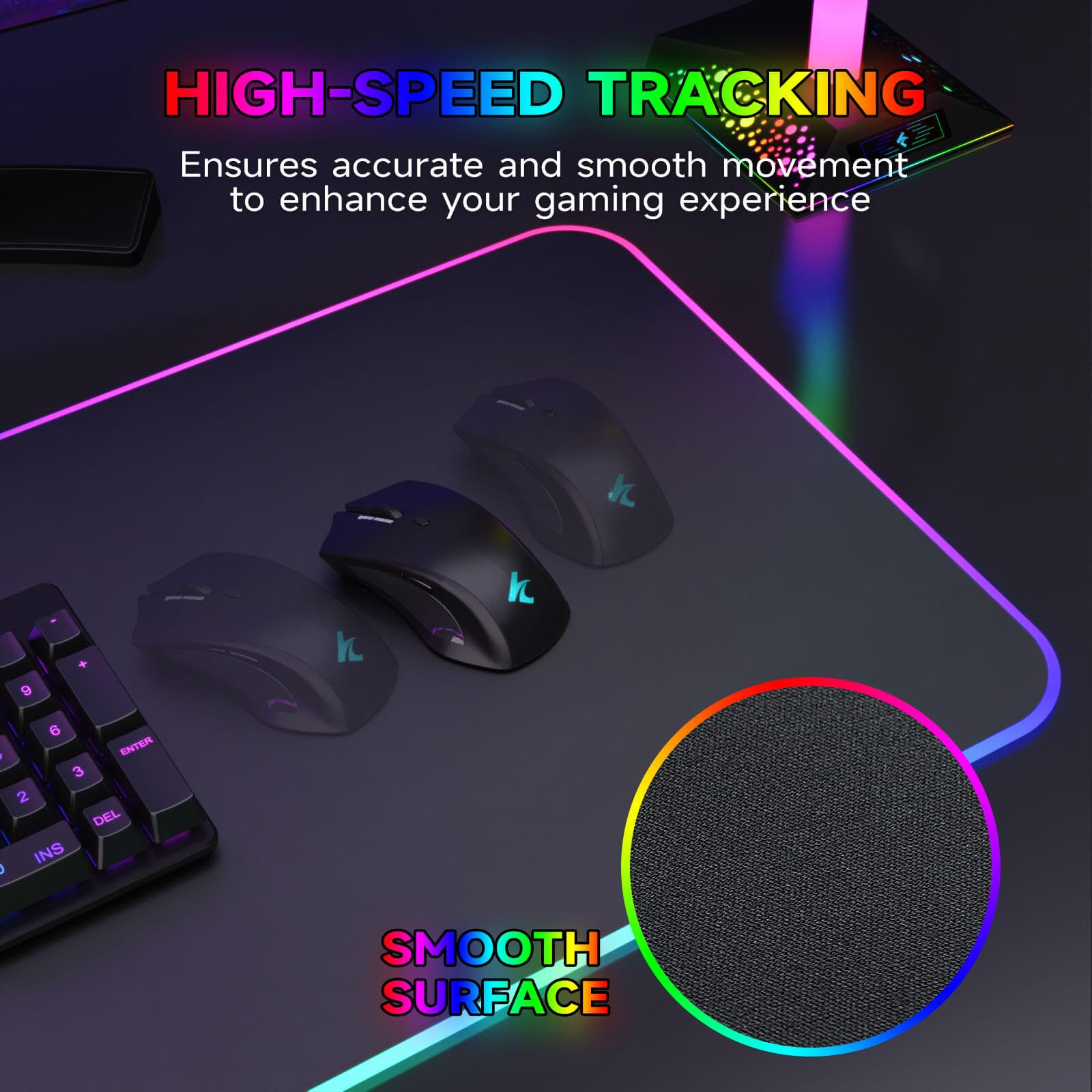 Hcman Tappetino per mouse da gioco RGB con ricarica – Tappetino per mouse wireless da 15 W LED extra large 80 x 30 cm, 10 modalità di illuminazione, accessori per sala da gioco, tappetino per tastiera
