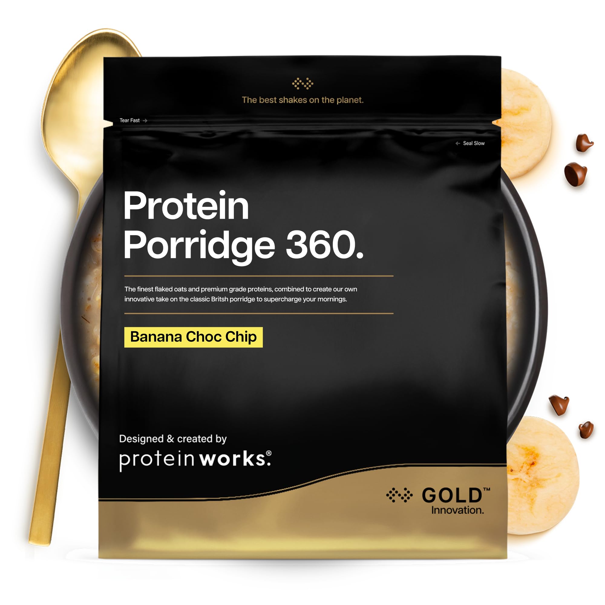 Protein Works | Protein Porridge 360 - Gold Innovation, High Protein, Low Sugar Breakfast, Added Vitamins & Minerals, Low GI Wholegrain Oats, High Fibre, Banana Choc Chip, 13 Servings, 1kg