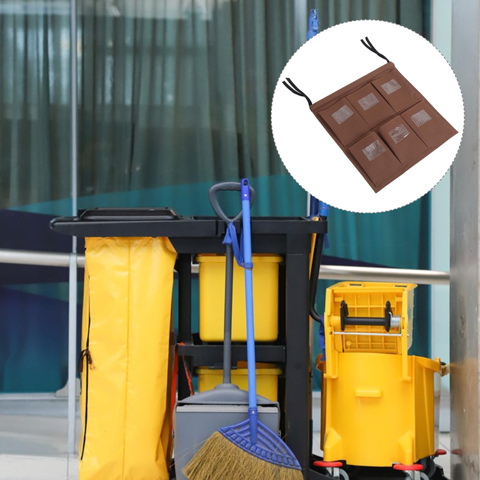 PRETYZOOM Paquet de Rangement pour Chariot de Ménage en Tissu Résistant, Poche Transparente pour Étiquette, Paquet Multifonction 6 Compartiments Café pour Organisation en Hôtel et Nettoyage