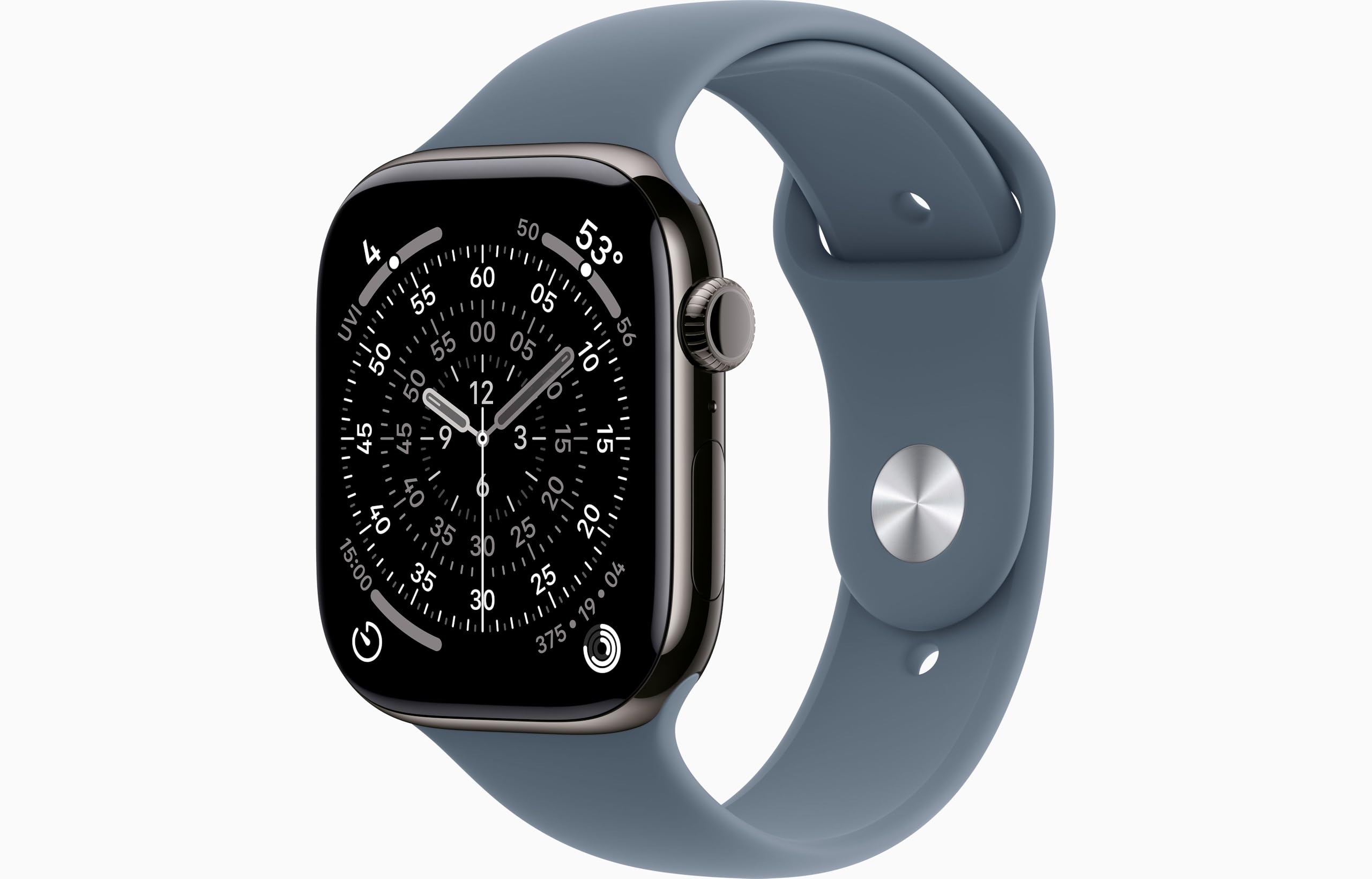 Apple Watch Series 11 [GPS + Cellular, 46mm] Slate Titanium Case with Anchor Blue Sport Band, S/M (Renewed)