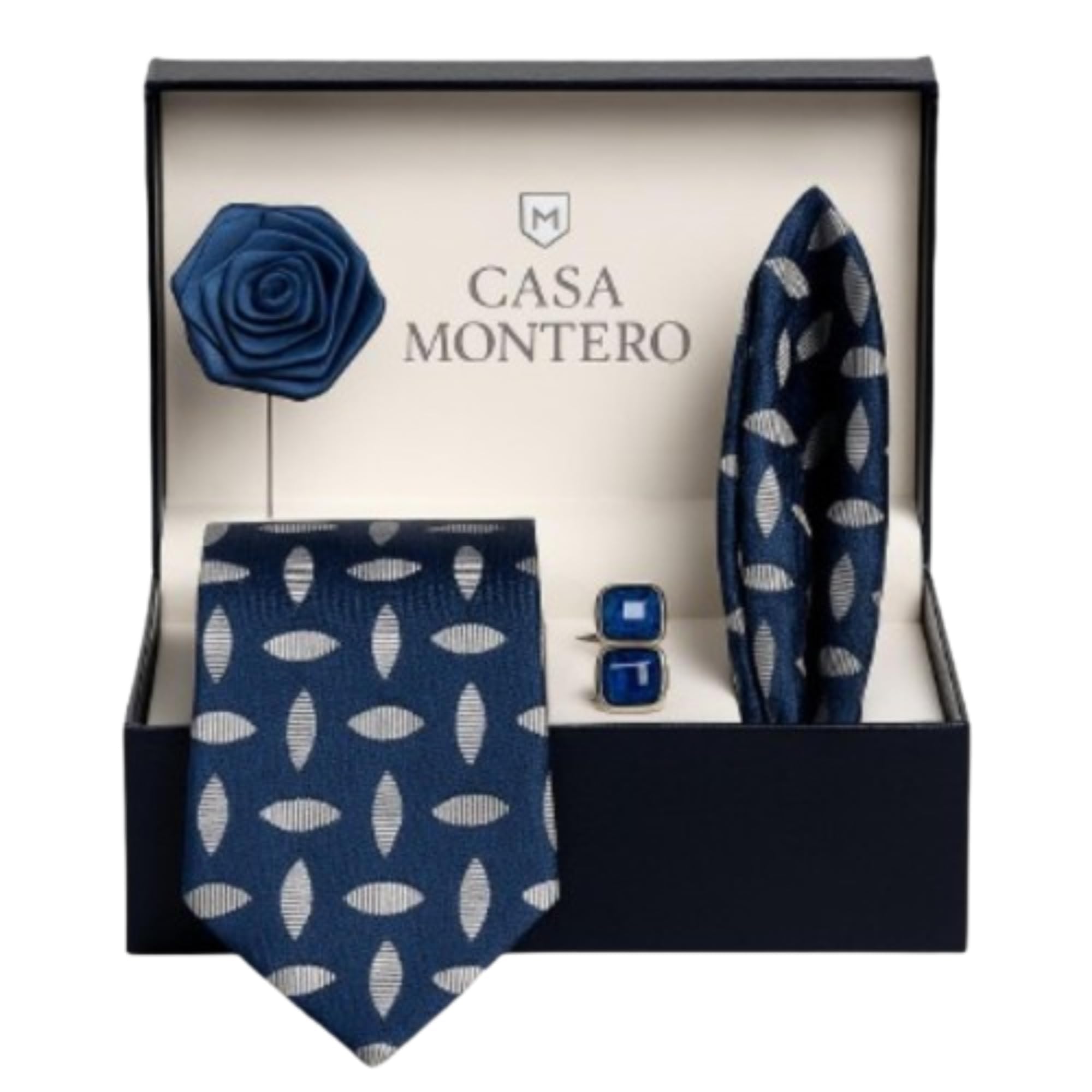 Microfiber Floral Printed Necktie Set for Men with Matching Pocket Square, Lapel Pin & Cufflinks | Elegant Formal Wedding Party Tie Set for Suit, Office, Events & Gifting-picture-38