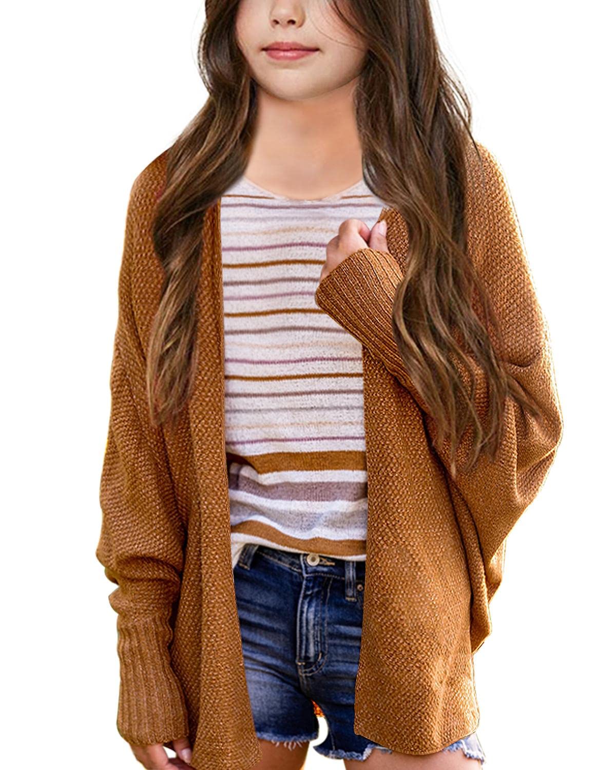 Imily Bela Girls Cardigans Kids Casual Batwing Sleeve Open Front Knitted Sweater