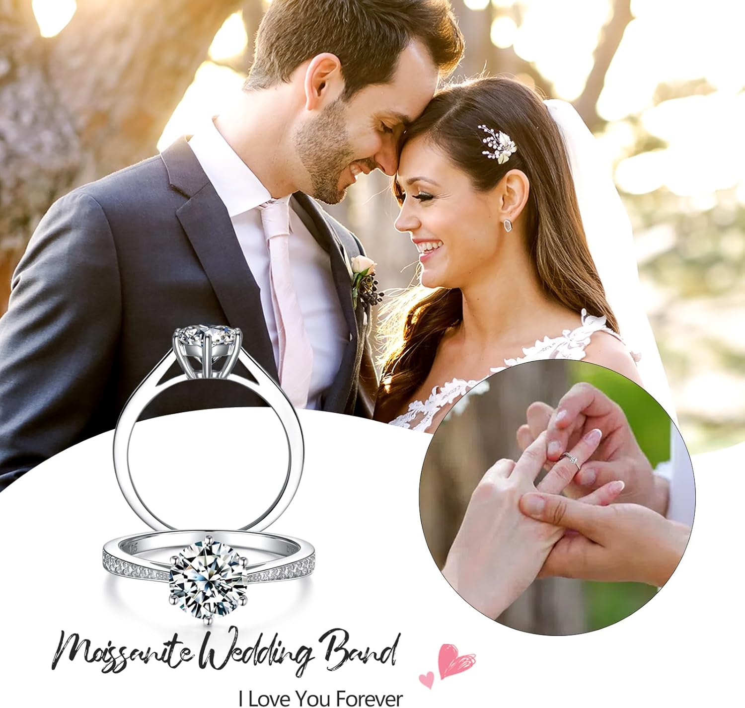 Moissanite Engagement Rings for Women, Sterling Silver Plated with 18K White Gold Promise Ring for Her Wedding Bands
