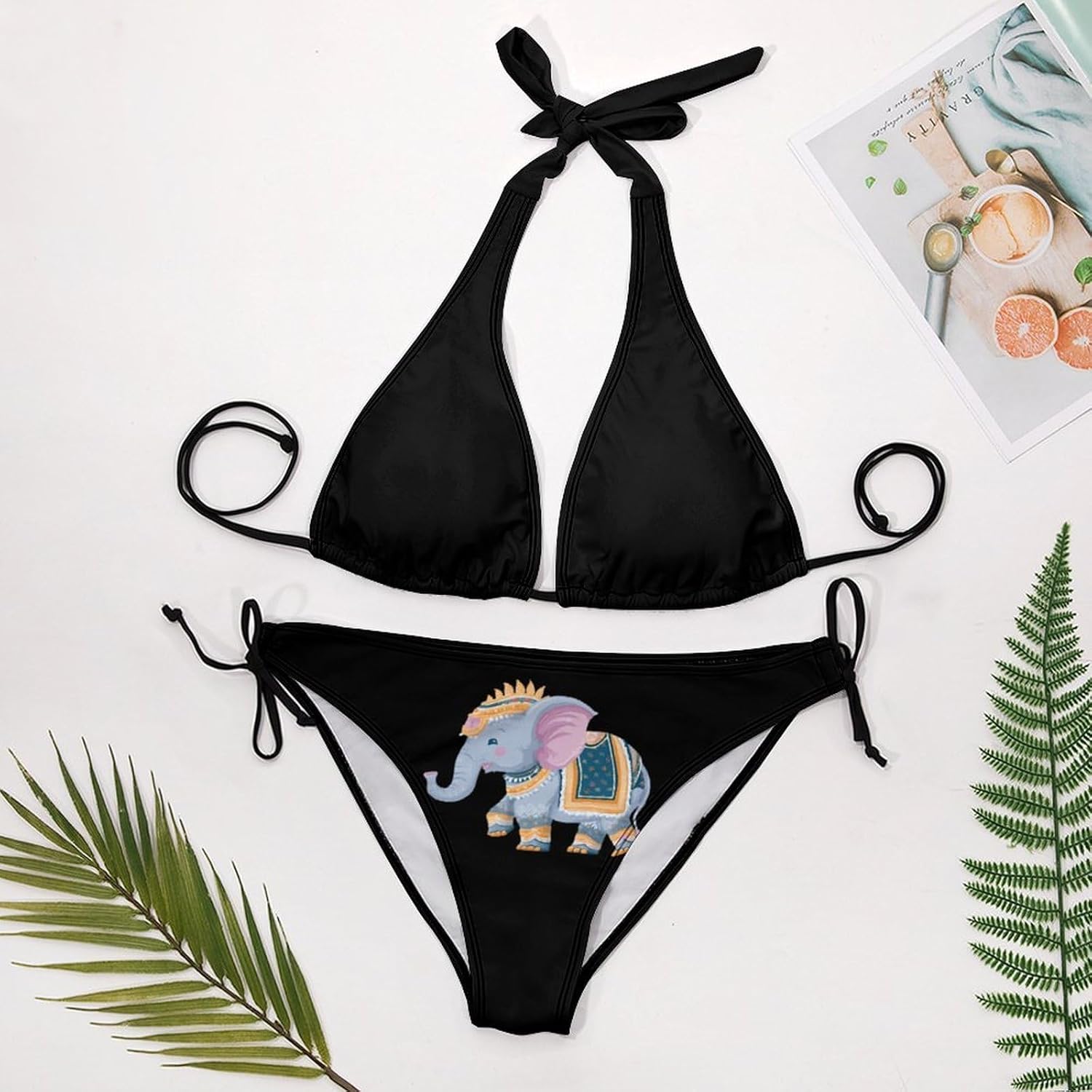 Cute Indian Elephant Novelty Women's 2 Piece String Bikini Set Swimsuits Bathing Suit Swimwear