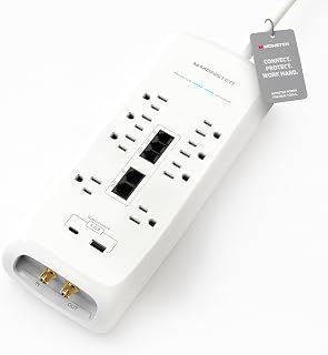 Monster Power Surge Protector w/ 4,050 Jules Rating — Heavy Duty Power Strips with Surge Protection, 8 Outlets, USB-A & USB-C, 2 Coax, 5 Ethernet Ports, Fireproof MOV, Dual Mode (6FT Cord, White)