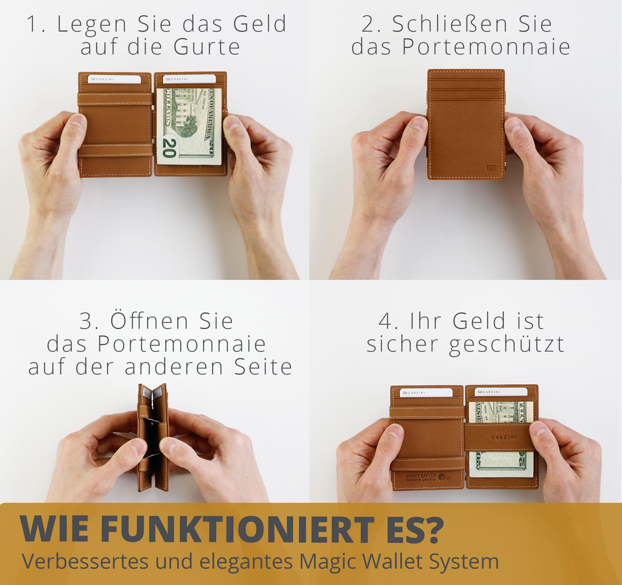 Hunterson Flacher Geldbeutel Fuer Herren aus Leder, Magic Wallet mit RFID-Schutz, Geldboerse mit Kleingeld und Platz Fuer 6 Karten,