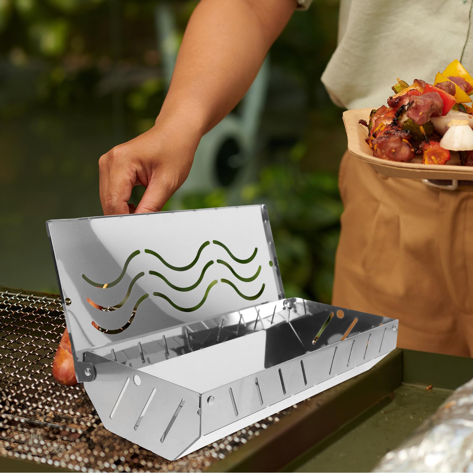 Box per Trucioli Affumicatura 2 Pezzi in Acciaio Inox | Argento, Design Portatile, per Cottura All'aperto e Griglia, Adatti a Pesce e Verdure