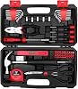 DEKO Tool Kit Set Box 62 Piece Home Repair DIY Tools Basic Hand Toolbox Sets for Home (Red)
