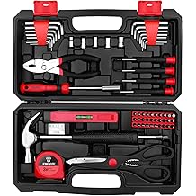 DEKO Tool Kit Set Box 62 Piece Home Repair DIY Tools Basic Hand Toolbox Sets for Home Red