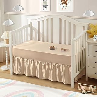 SiinvdaBZX 2-Piece Set Satin Crib Sheets & Crib Bed Skirt, 52