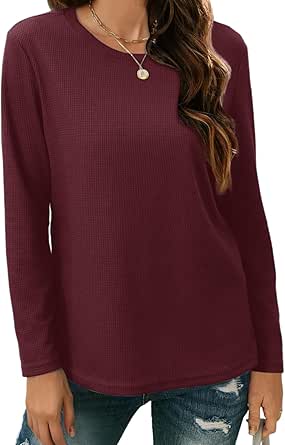 HDLTE Long Sleeve Shirts for Women Waffle Knit Tops Basic Crewneck 2024 Fall Tunic Tops
