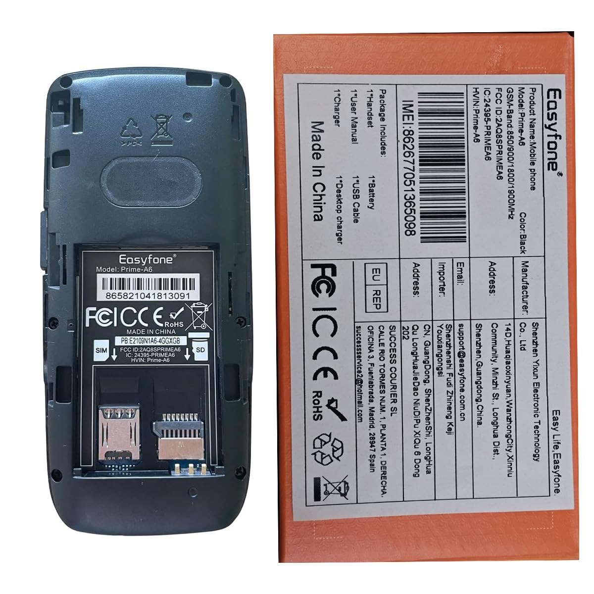 Easyfone Prime-A6 4G gsm Teléfono Móvil para Personas Mayores con Teclas Grandes y botón SOS, Fácil de Usar Móviles para Ancianos con Base cargadora (4G LTE)