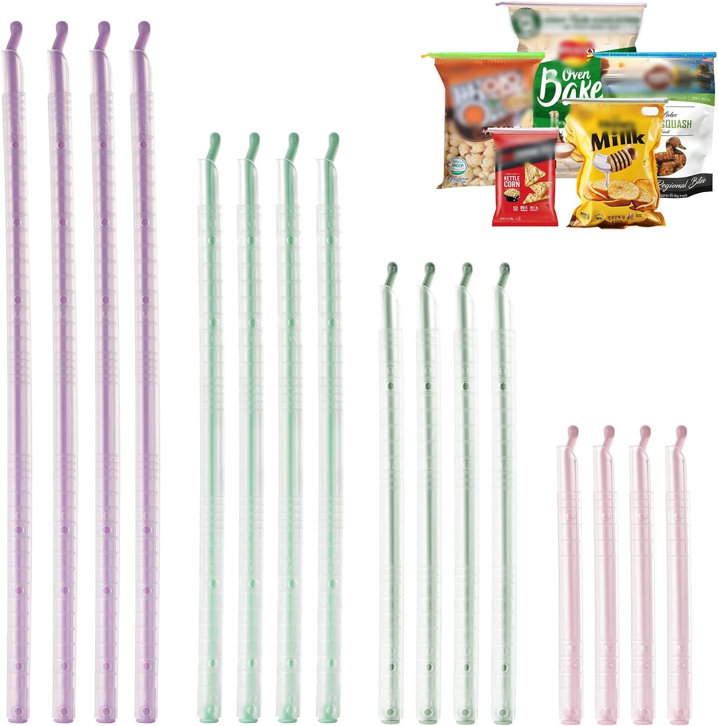 Food Sealing Sticks, Bag Clips 16 Pcs Reusable Bag Sealer Sticks Used For Sealing Various Sealable Snacks Cereal Foods Plastic Bag Sealers (S01-Nordic style)
