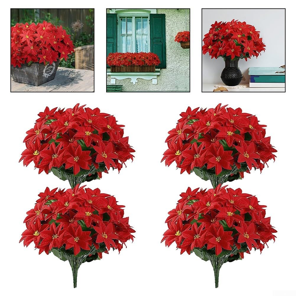4 künstliche rote Weihnachtsblumen für Veranda, Garten, Innen- und