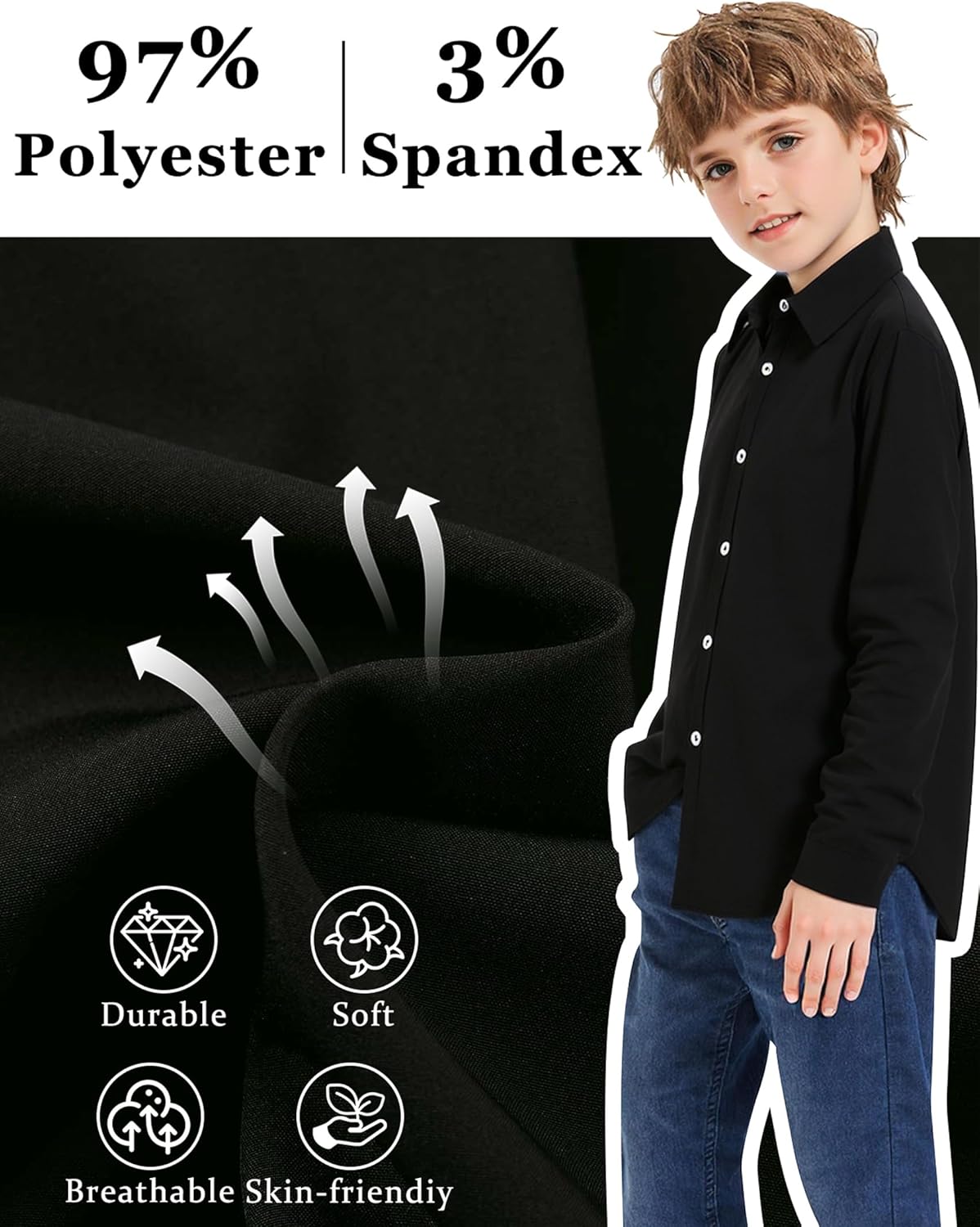 RAISEVERN Boys Long Sleeve Button Down Dress Shirt Casual Uniform for 7-16 Years - Image 5