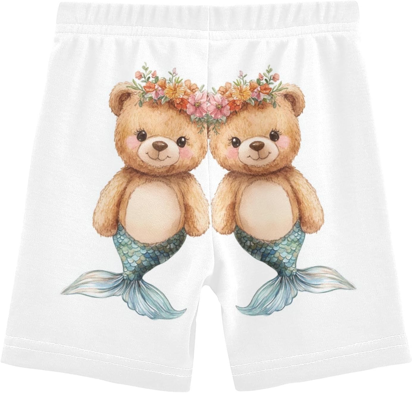 Teddy Mermaid White Girls Bike Shorts Toddler Soft Cotton Cartwheel Under Dress Dance Shorts
