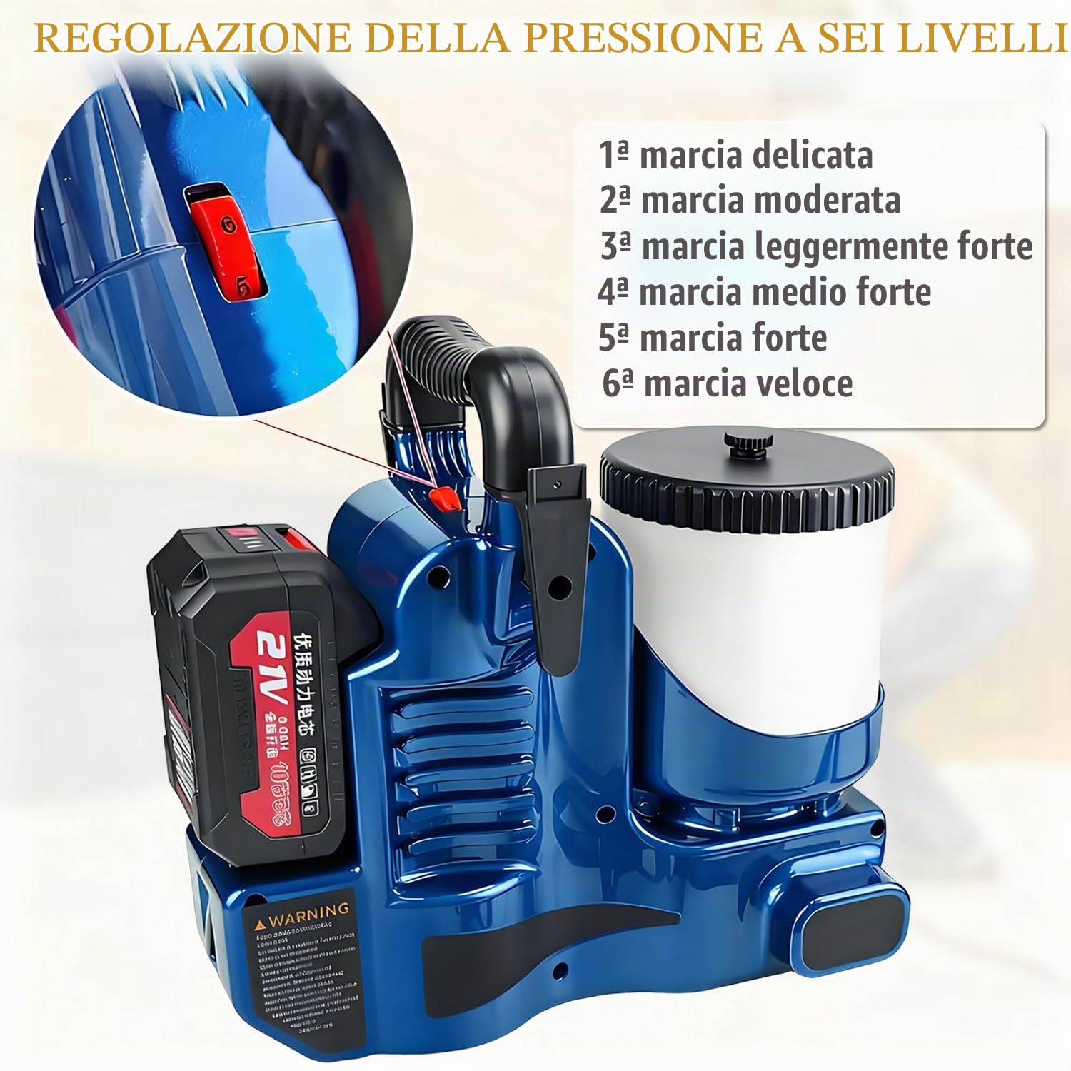 Airless Spruzzatore Vernice 1,2 L, Pistola a Spruzzo per Verniciare 750 W, 12,5 Mpa, Pressione Regolabile Su 6 Livelli, Con 2 Batterie Da 21 V E Tubo Da 1,80 M, Portata Di 2 L/Min, Per Pareti, Tetti