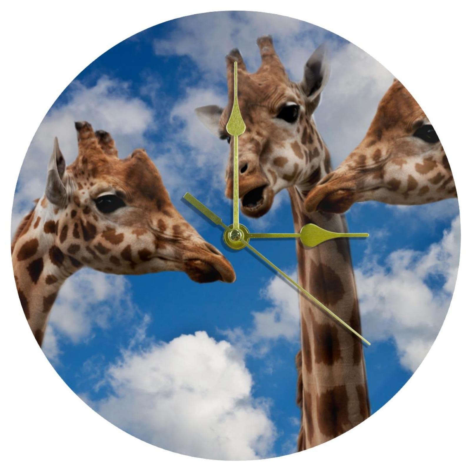 Horloge murale ronde acrylique trois girafes silencieuse 24 cm