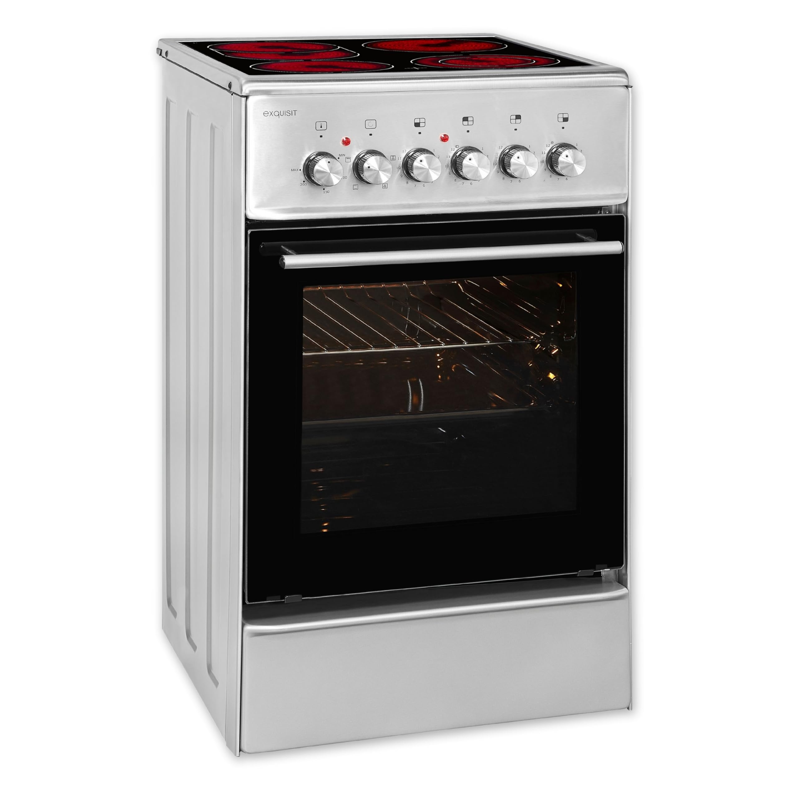 Exquisit Standherd 50 cm ECM 5-4.1 BZ Inox Elektroherd mit Glaskeramik-Kochfeld Umluft Grill 46 L Backofen Energieeffizienzklasse A