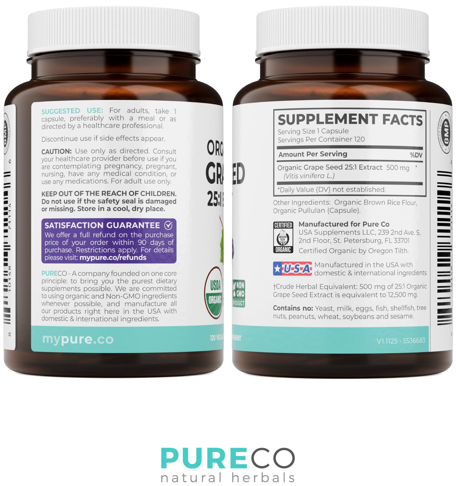 USDA Organic Grape Seed Extract - High Potency 25:1 Grapeseed Supplement with 12,500mg Herbal Equivalent Strength - Antioxidant Support - Vegan & Non-GMO (4 Month Supply) — Amazon image 6