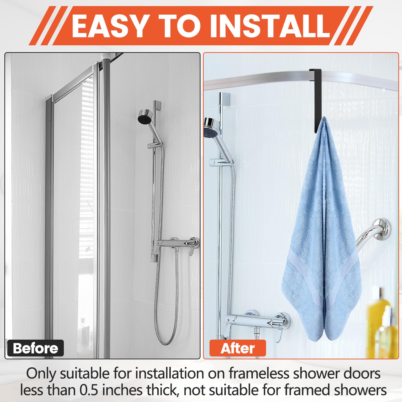 3 Pz Gancio Accappatoio Doccia, Ganci Appendi Accappatoio Bagno Porta Doccia in Vetro Estesi, Gancio Porta Asciugamani Bagnos in Acciaio Inossidabile per bagno ≤ 14 mm
