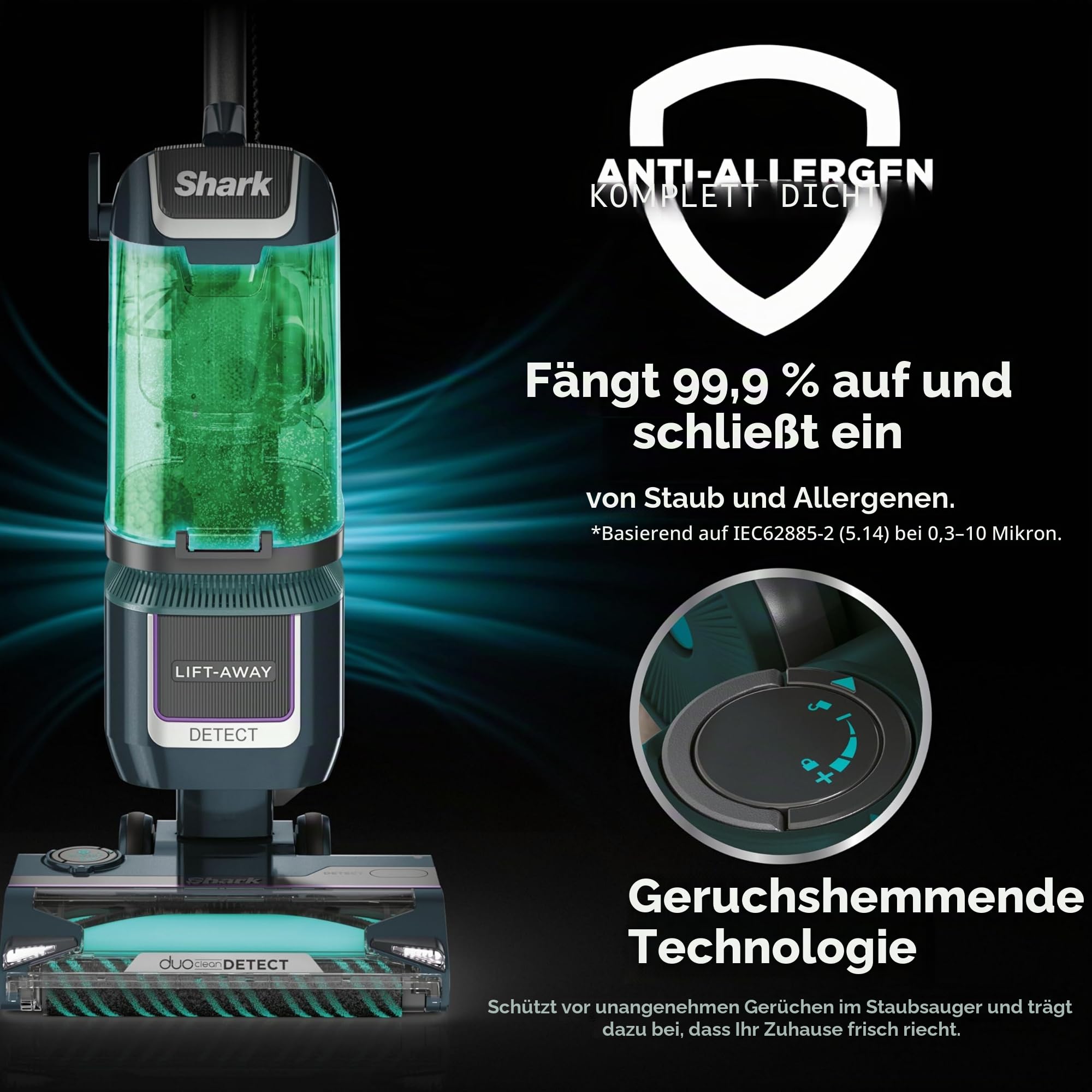 Shark Detect XL Vertikaler Staubsauger, kabelgebunden, Ultra leistungsstark, zum Aufsammeln von Haustierhaaren, DuoClean, Richtungserkennung, antiallergisch, XL-Staubbecher 2,5 l