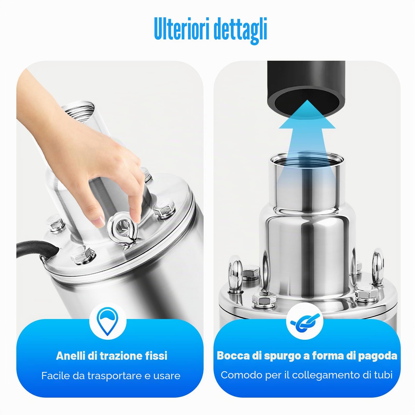 Pompa per acque profonde, 58 cm, in acciaio inox, 0,5 KW, per pozzi profondi, pompa sommergibile, pompa per pozzi profondi, pompa sommergibile