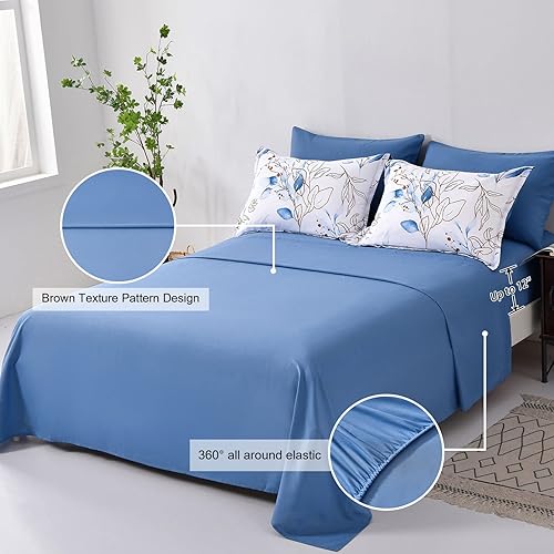 Miniatura 3 de WONGS BEDDING Juego de edredón azul tamaño matrimonial, 7 piezas botánico L reversible en una bolsa, juego de ropa de cama de microfibra suave (1