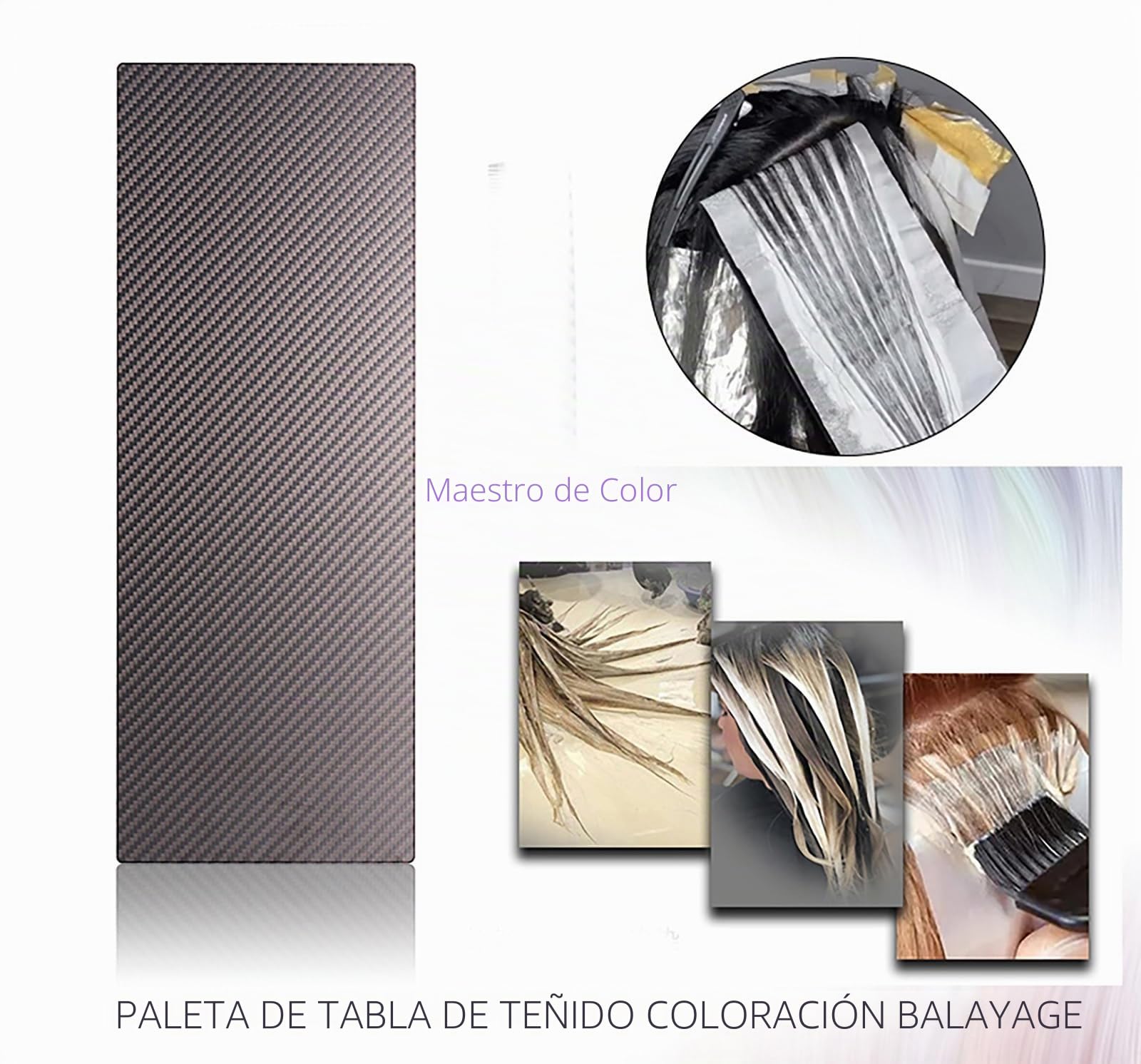 Tablero de balayage profesional de fibra de carbono - Herramienta de peinado ligera y antideslizante para peluquería, uso en salones de belleza (Color: negro mate H)