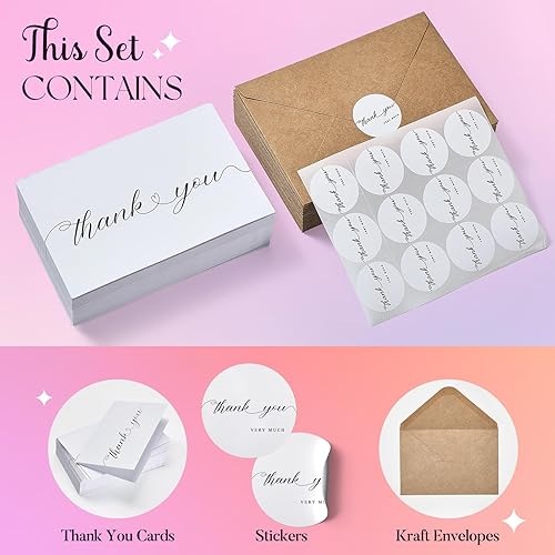 Miniatura 7 de ACSTEP Paquete de 100 tarjetas de agradecimiento pequeñas con sobres de papel kraft para cejas para negocios, bodas, despedidas de soltera, baby