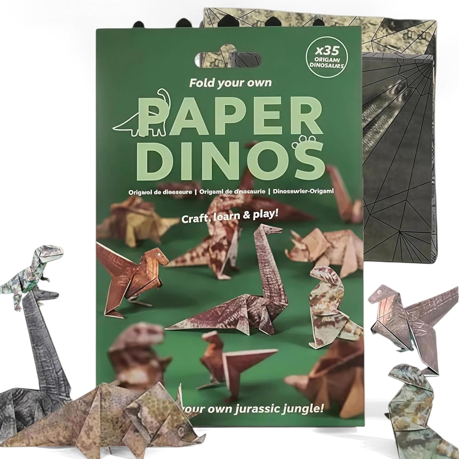 Kilibili 3D Dinosaur Origami Kit, 35PCS DIY Paper Craft for Kids Creative Animal Activity for Boys & Girls