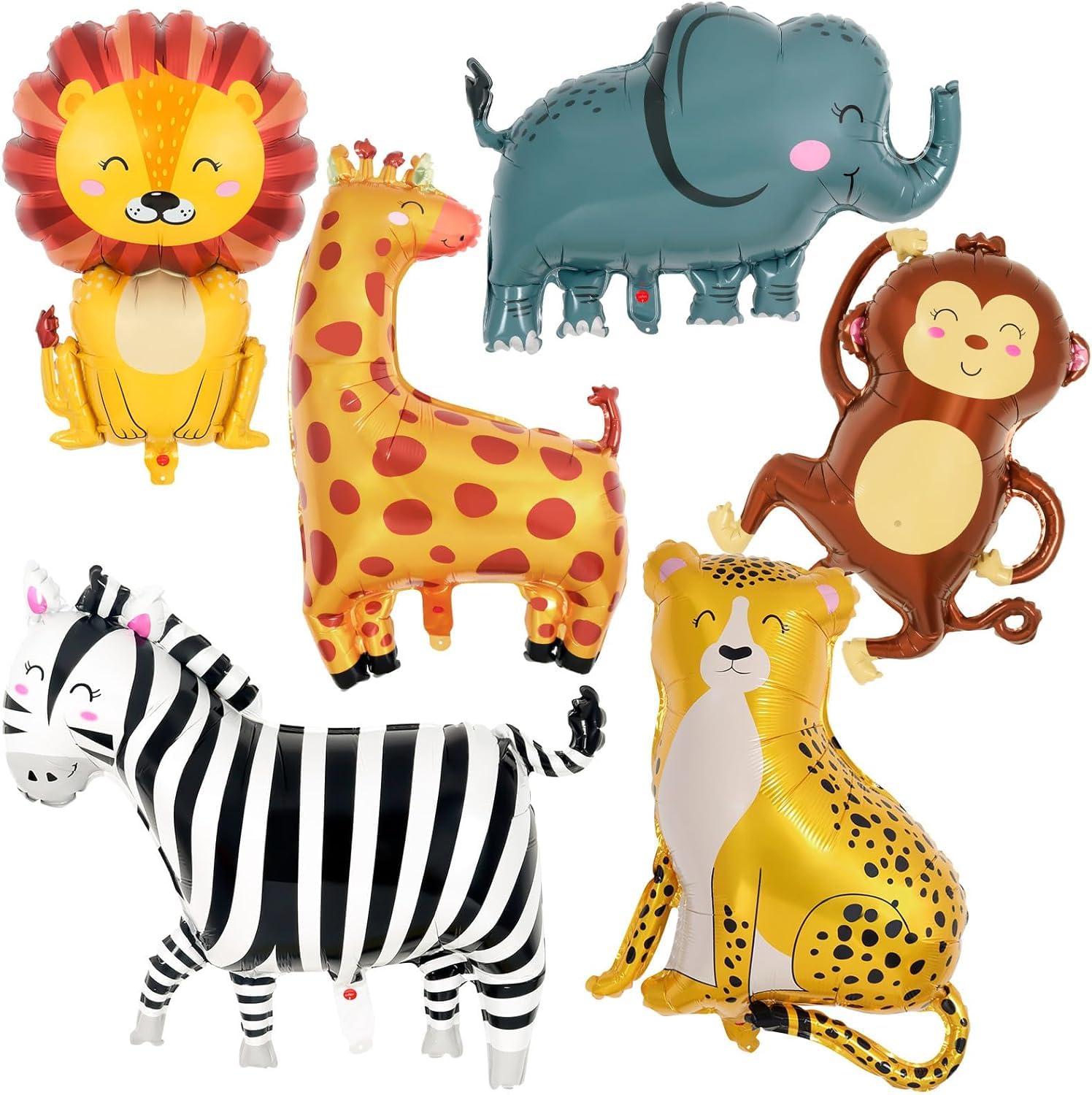 6 Pcs Safari Balloons, Jungle Safari Animals Foil Balloons, Giant Zoo Animal Balloon Zebra Elephant Monkey Lion Giraffe Leopard Shaped Animal Balloon for Zoo Wildlife Theme Birthday Party Decorations