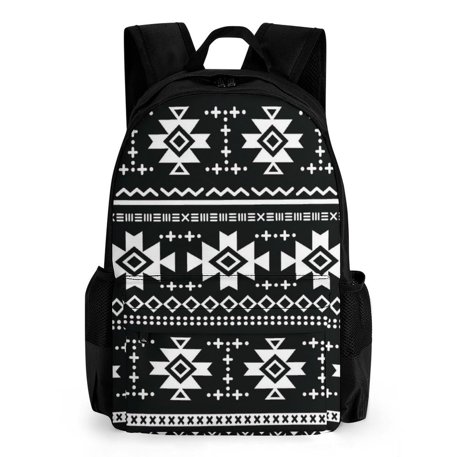 Supdreamc Men & Women Polyester Native Southwest American Indian Aztec Black Art Backpack Large Capacity Bookbag With Smooth Zippers for Climbing