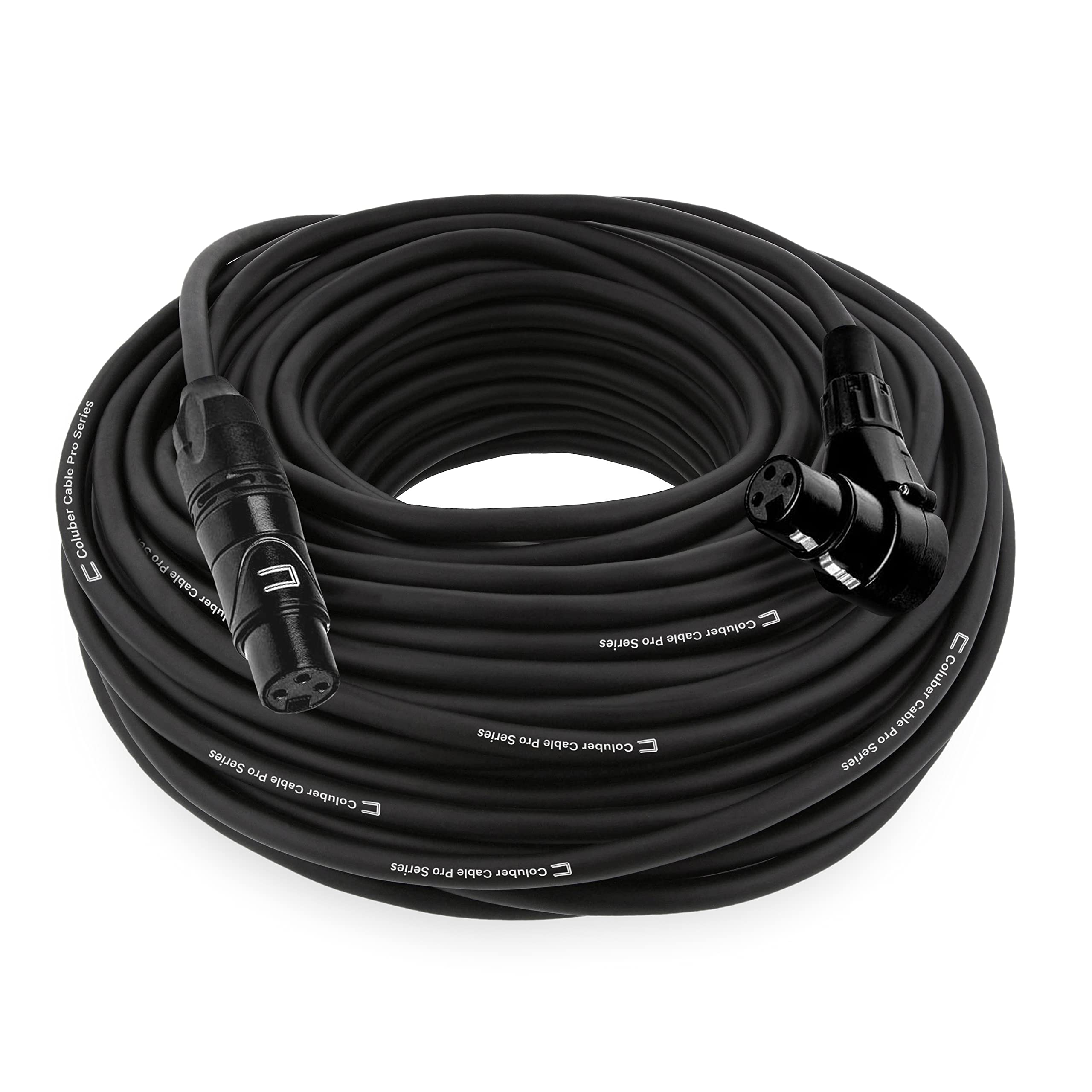 Balanced XLR Cable Male to Right Angle Female - 30 Feet Black - Pro 3-Pin Microphone Connector for Powered Speakers, Audio Interface or Mixer for Live Performance & Recording