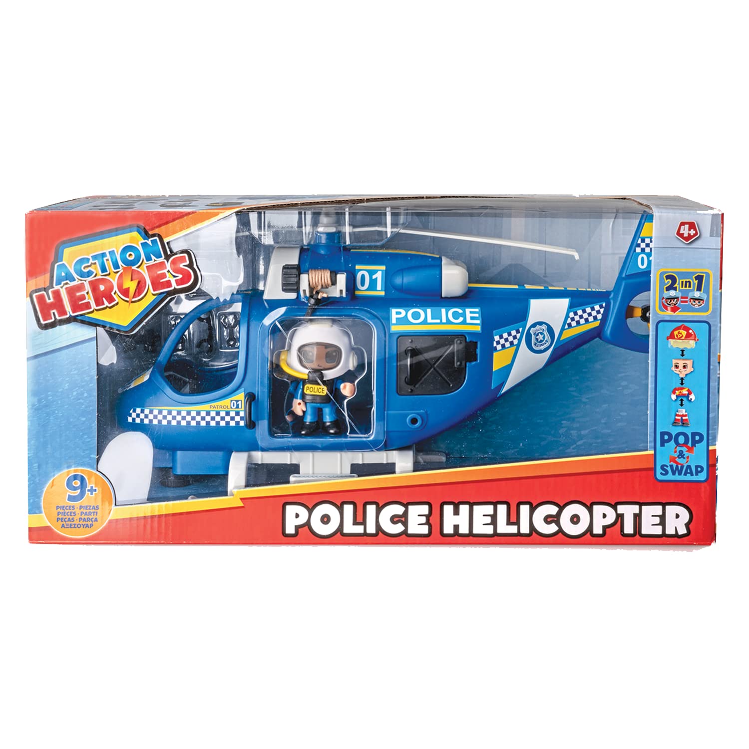 Action Heroes Hélicoptère de Police - Véhicule et Figurines pour Les Enfants à partir de 4 Ans