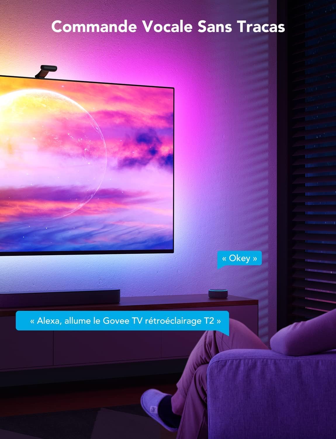 Govee T2 Envisual avec Double Caméras, Rétroéclairage LED RGBIC Wi-FI 5m pour Téléviseurs 75-85 Pouces, Double Perles Lumineuses, s'adapte aux TV Ultra-Fins, 0.9m*2+1.6m*2