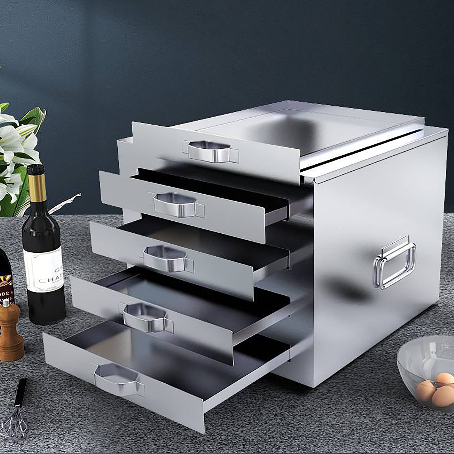 4-lagiger Dampfgarer, 5 Schubladen, Reisnudel-Rollmaschine, Edelstahl-Dampfgarer, Küchendampfgarer, Kochgeschirr für den gewerblichen Heimküchengebrauch, 304 Stahl (40 cm x 50 cm)