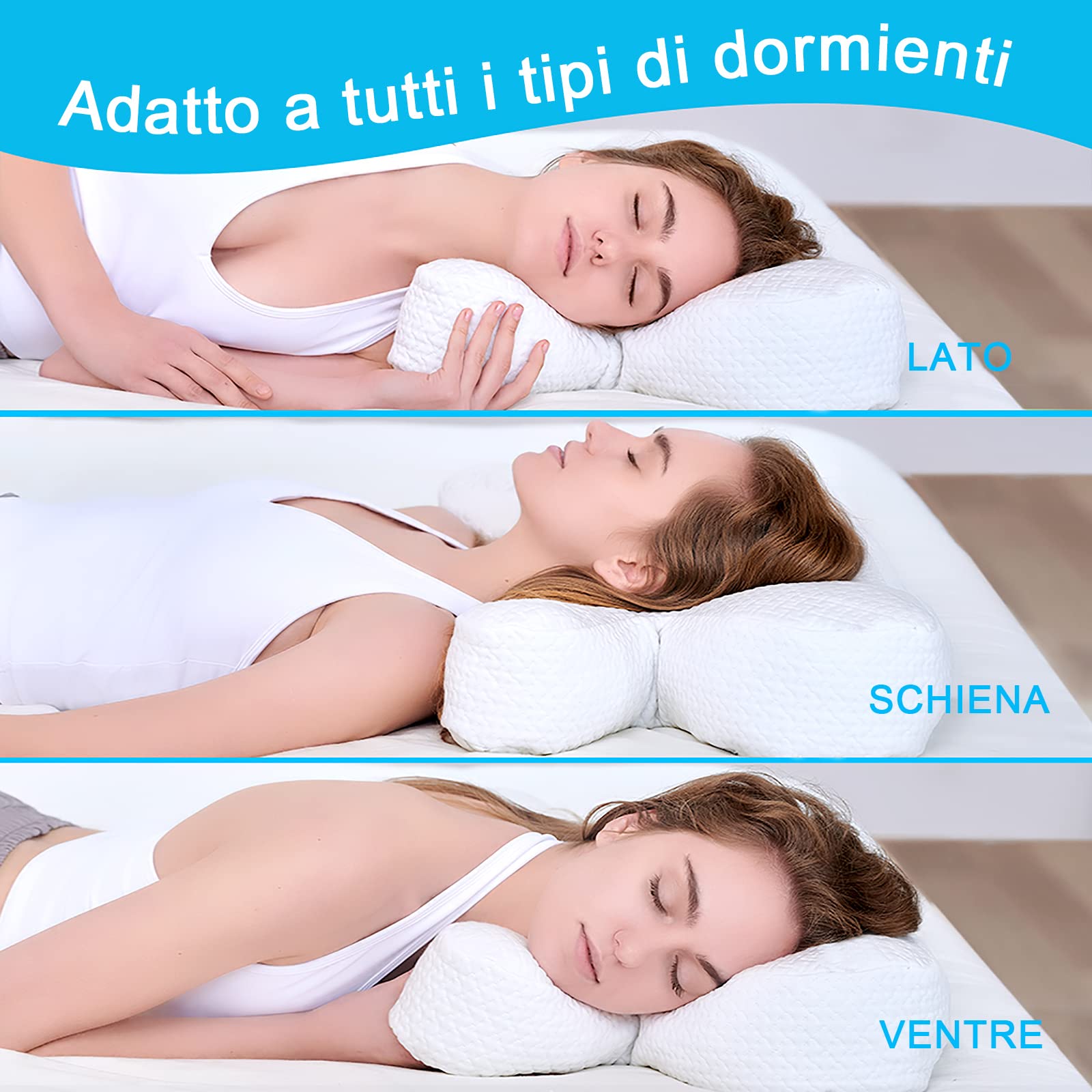 Cuscino in Memory Foam, cuscino anti rughe per il sonno laterale, Guanciale Ergonomico Supporto Morbido, cuscino contro le rughe Altezza Regolabile, Rimovibile e Lavabile