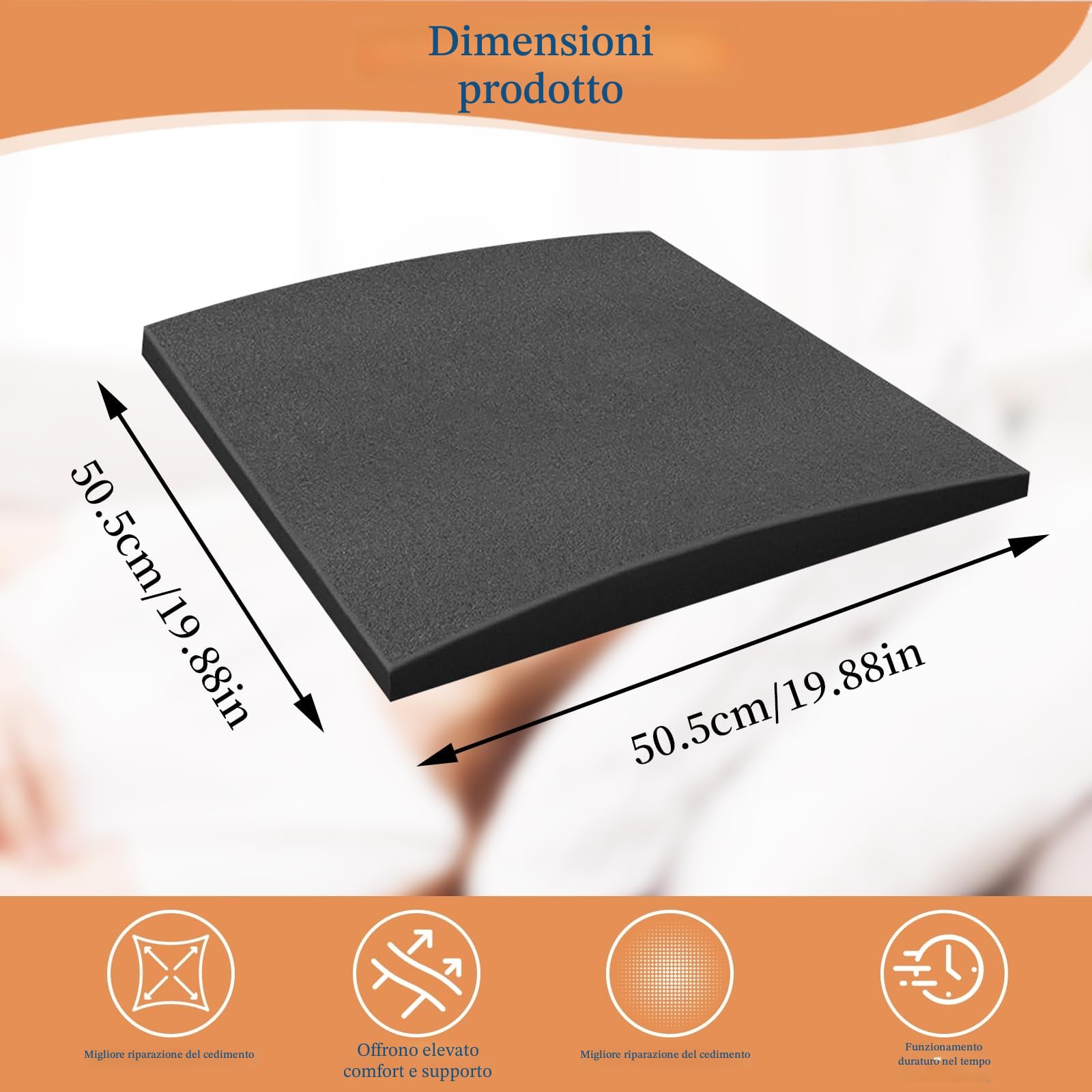 50 x 50 CM Gommapiuma Cuscino per Divano, Supporto per cuscino per divano, Lastra Gommapiuma Comfort Elevato, Schiuma di Riparazione Divano, Ricambio per Divano e Poltrona