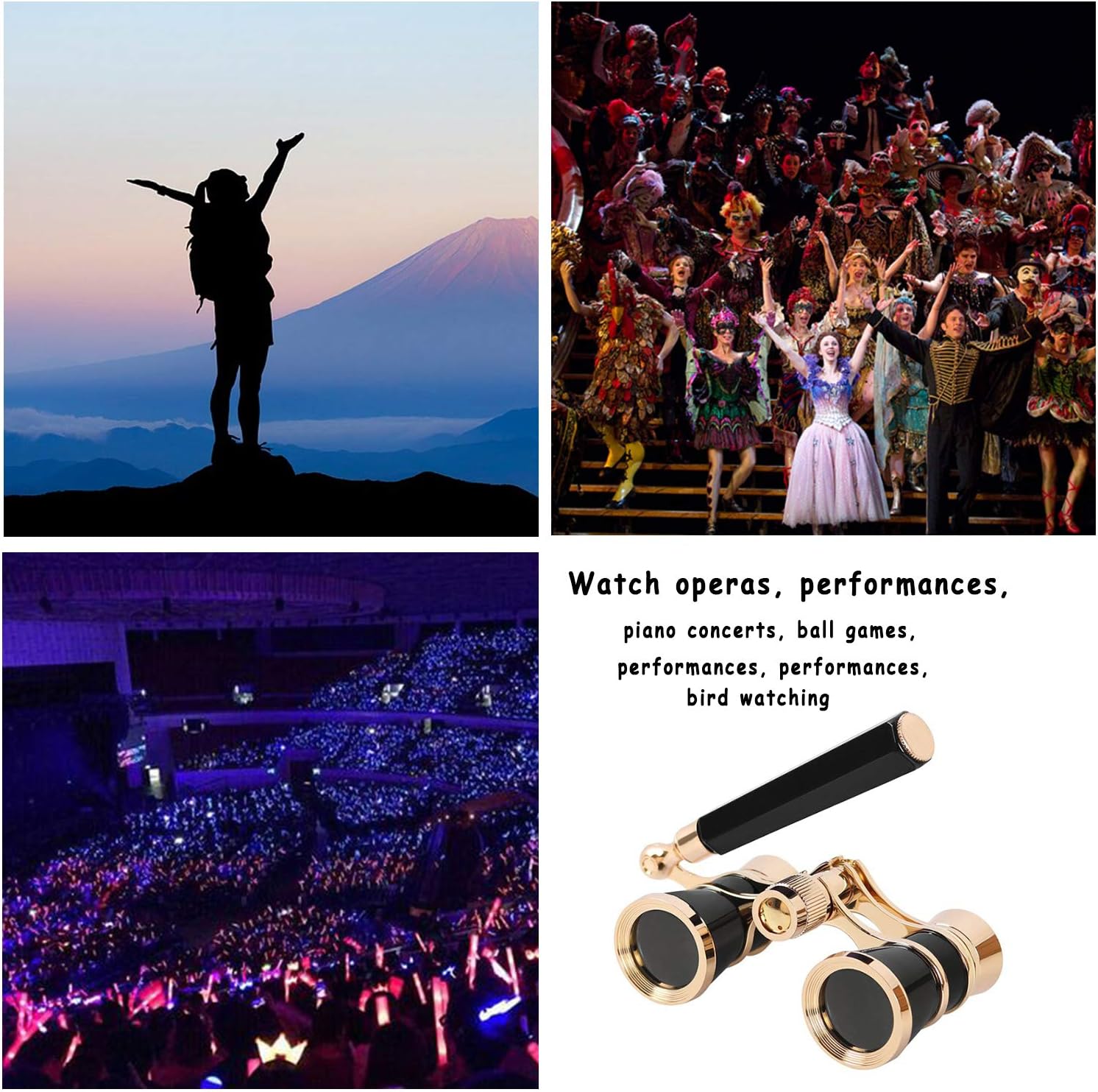 Aroncent Opera Glasses Binoculars 3X25 Compact with Adjustable Handle Theater Glasses, Mini Binocular for Adults Men Women in Opera Musical Concert(Black)