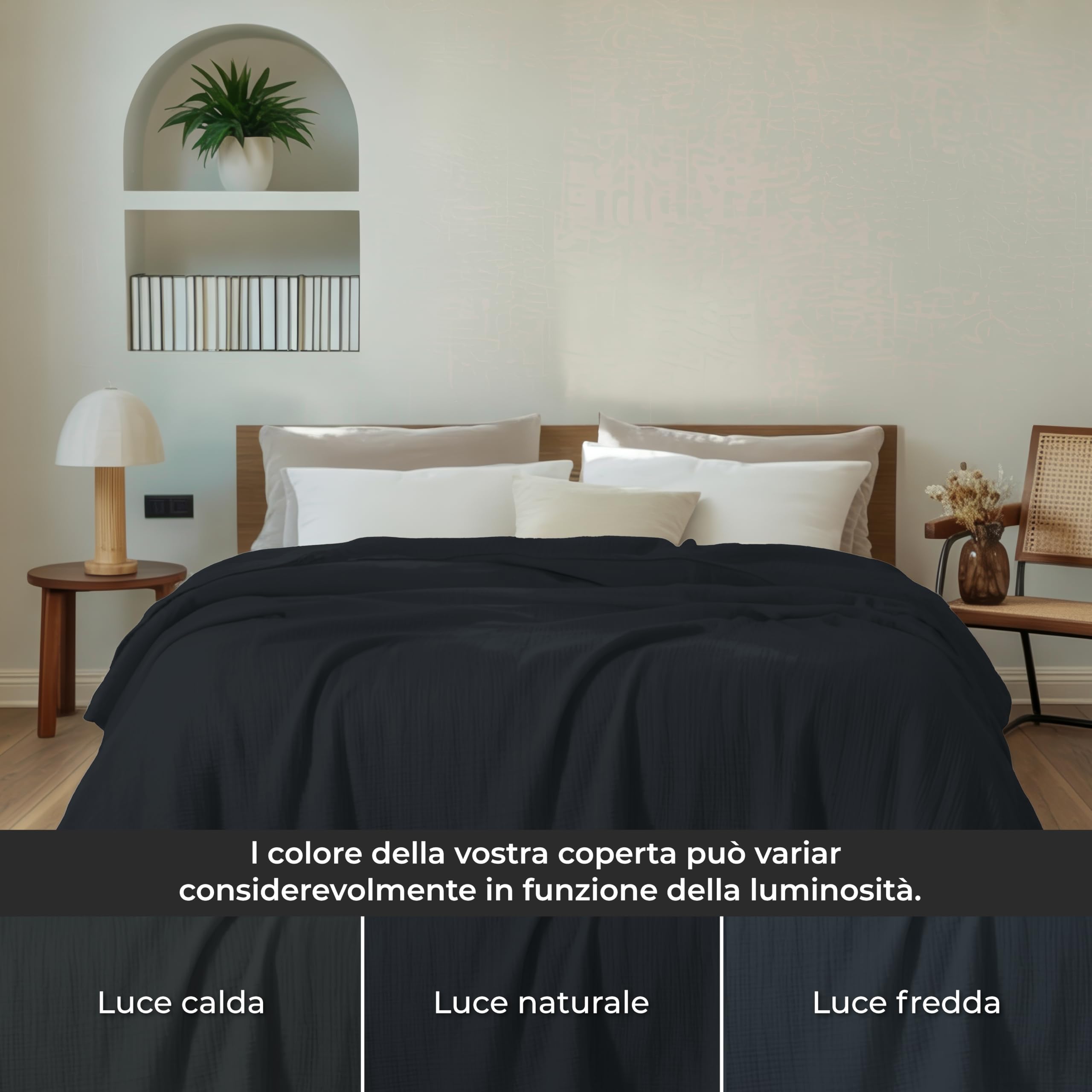 Dreamzie Coperta leggera in mussola 220x240 cm – 100% cotone – Coperta divano estiva e plaid traspirante – Copriletto leggero in garza di cotone certificata Oeko-Tex – Antracite