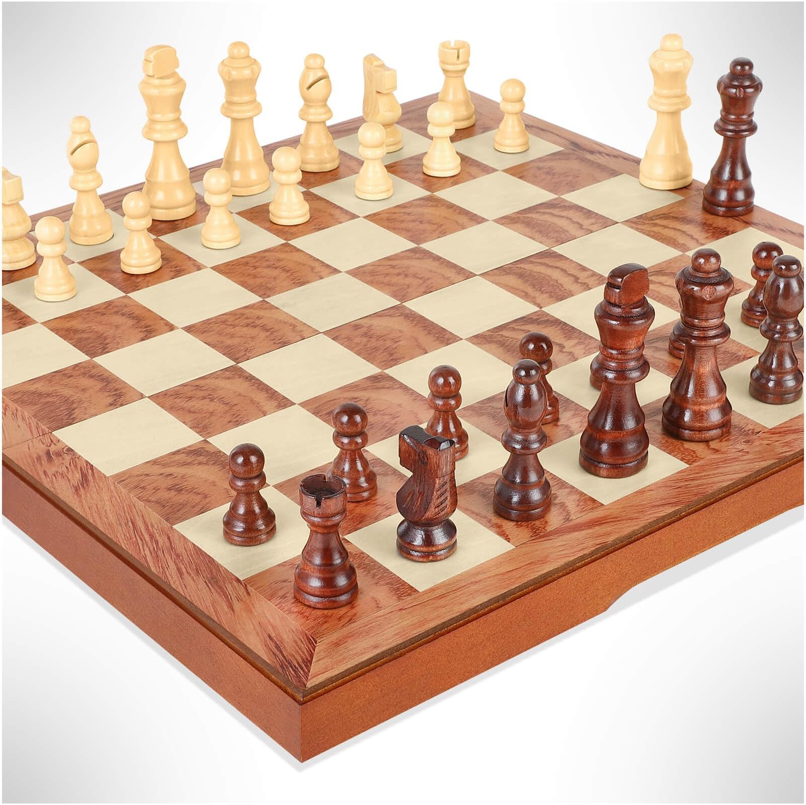 FanVince Chess Set 15" Wooden Board Game - Wood Sets with 2 Storage Bags and ...