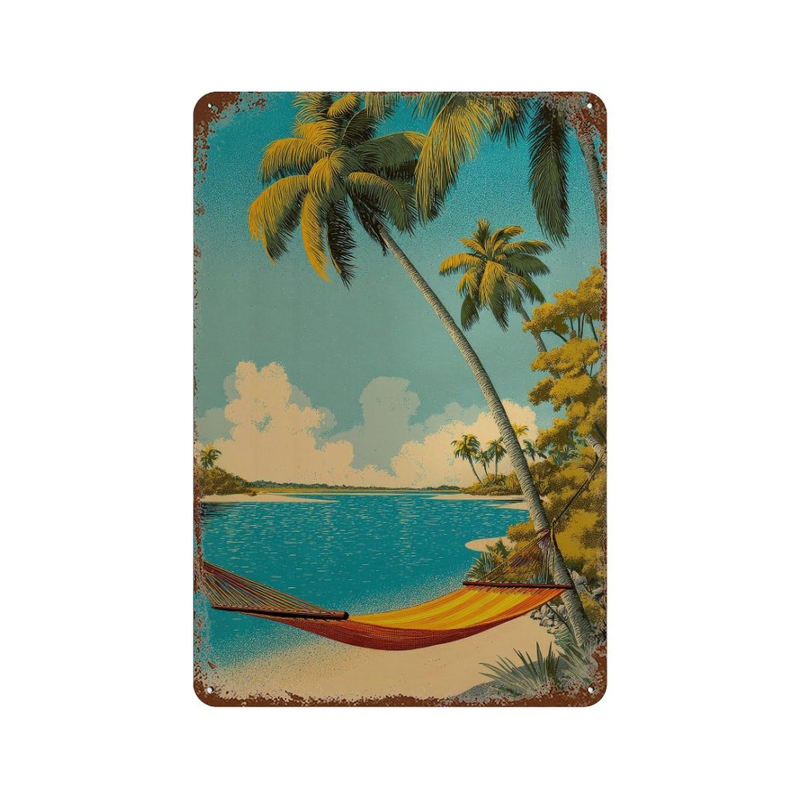 xiaoxiaoshen Tropical Beach Scene. Retro Wall Decor Art Metal Tin Poster Modern Home Decor Art Home Bar Shop Decorations Vintage Sign 30x20cm