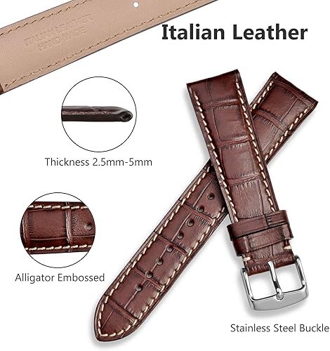 Miniatura 2 de WOCCI Watch Bands, Italian Leather, Embossed Alligator Grain, Choose Color & Width 14mm 18mm 19mm 20mm 21mm 22mm