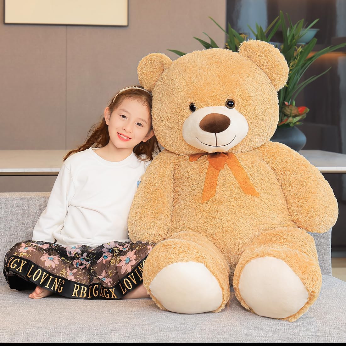 SNOWOLF Teddybär, niedliches Stofftier, Plüschtier, 1.30 m, großer Bär, Kuschelpuppe, Geschenk für Kinder, Jungen, Mädchen, Geburtstag, Weihnachten, Valentinstag (1.3m, Hellbraun)