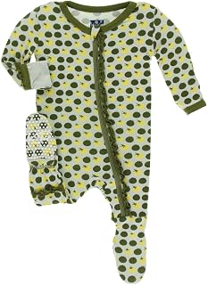 KicKee Pants Print Muffin Ruffle Footie with Zipper Crimson Price In India
