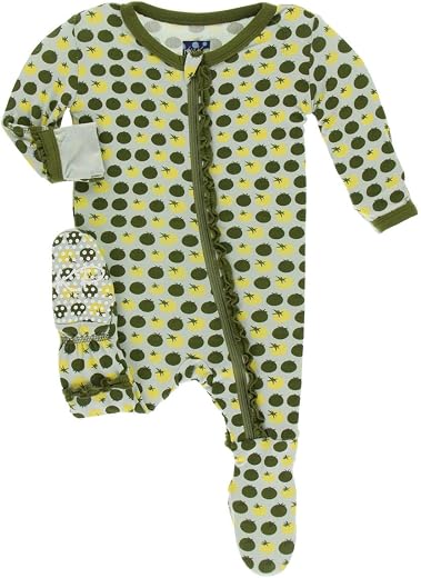 KicKee Pants Print Muffin Ruffle Footie with Zipper Crimson